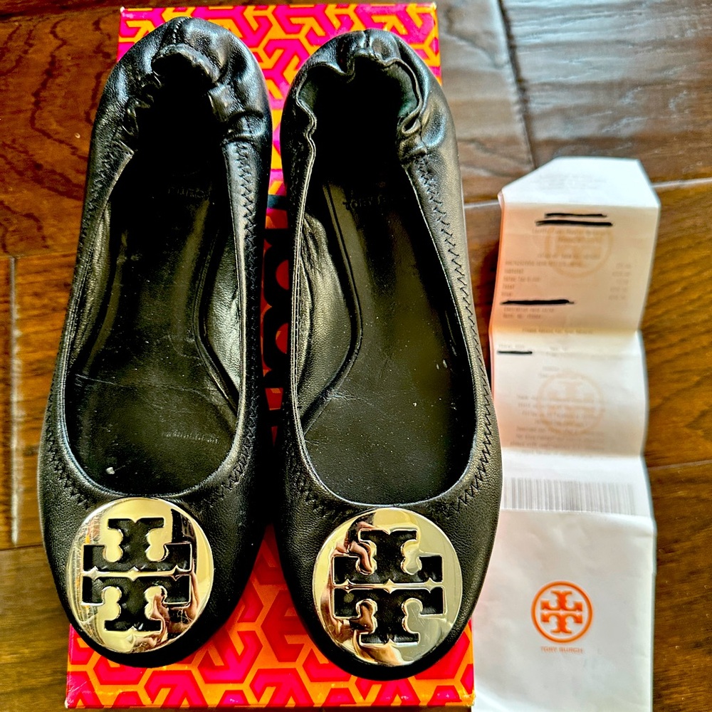 Tory Burch Black Reva Ballet Flats size 6 with receipt